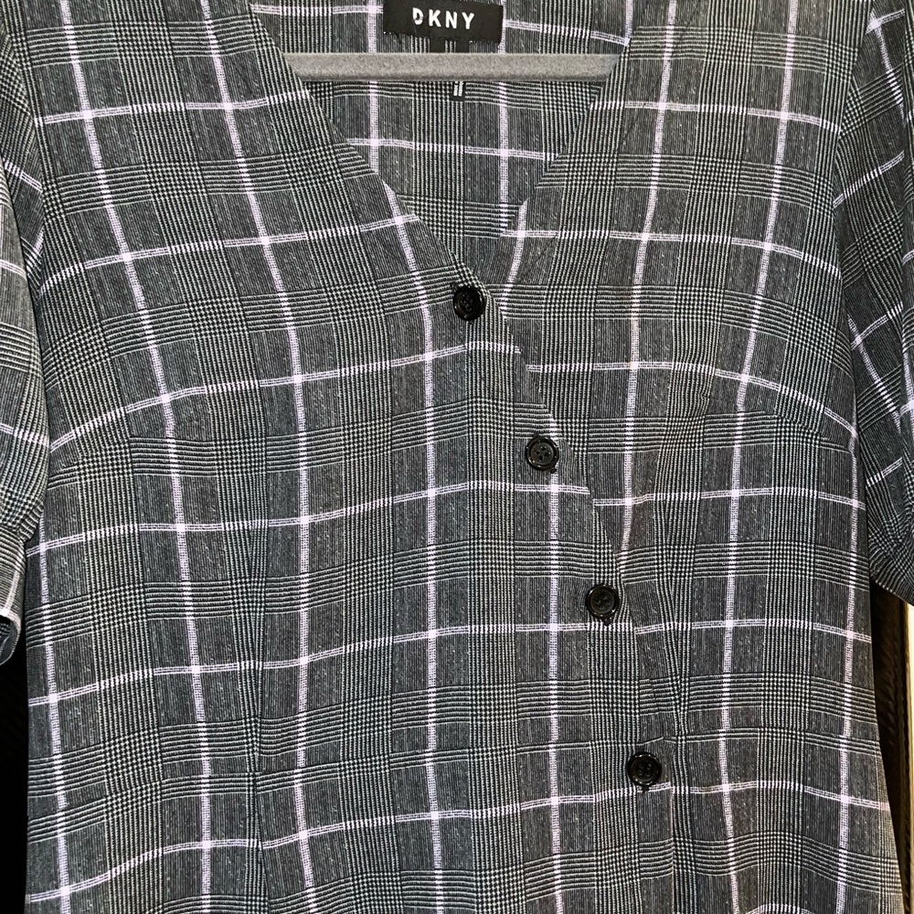 DKNY Plaid Flutter Sleeve Dress in Grey